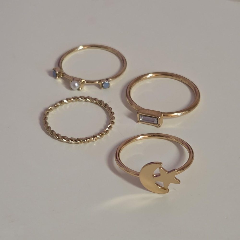 Modern Chic Celestial Gold Tone Stacked Ring Set -- Set of 4, Lovisa, Size 7 - 8